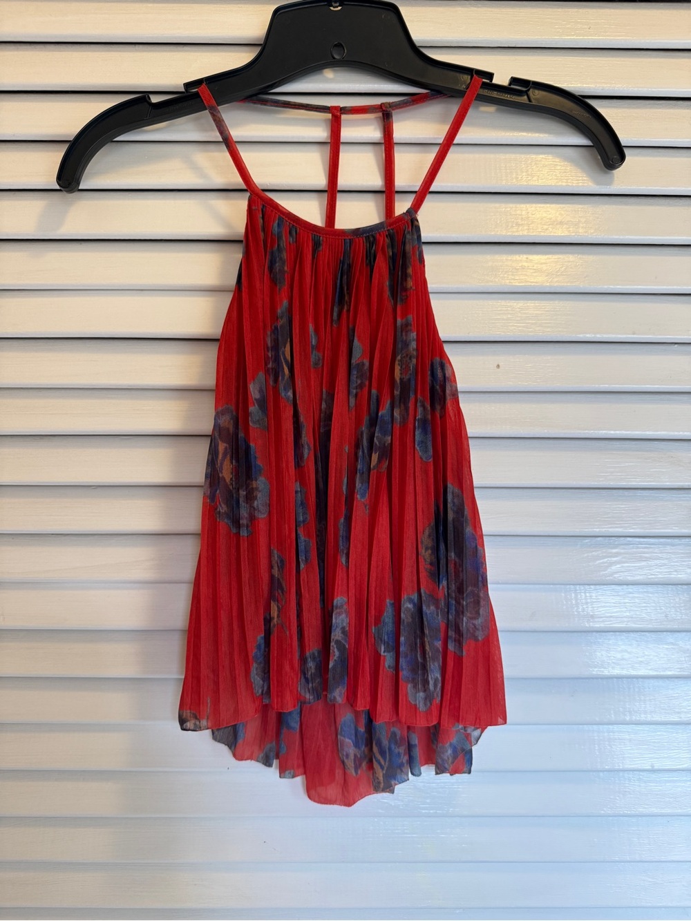 Kimchi Blue Red Floral Halter Tank with Blue Blooms